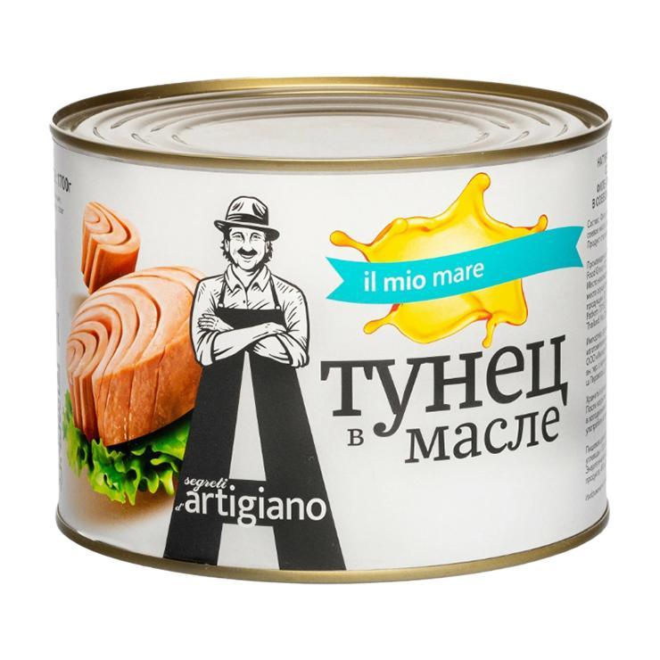 Тунец Segreti d'Artigiano полосатый филе ломтики в масле 1,7 кг., ж/б