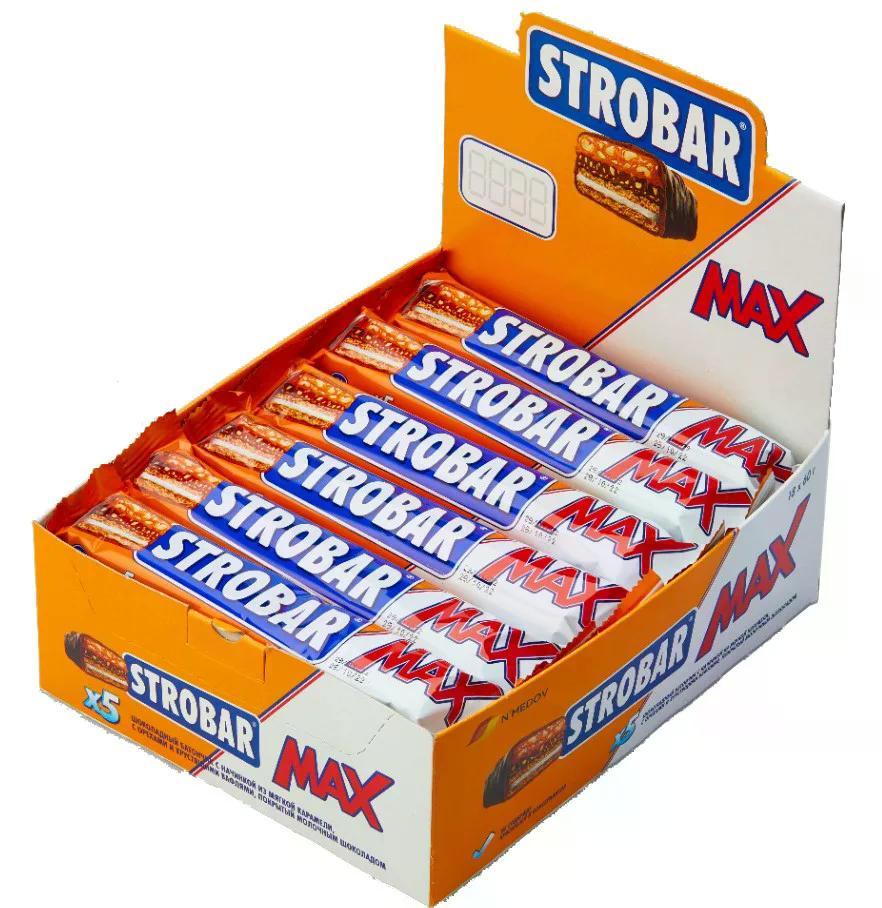 Батончик Strobar MAX шоколадный с орехами 60 гр., шоу-бокс
