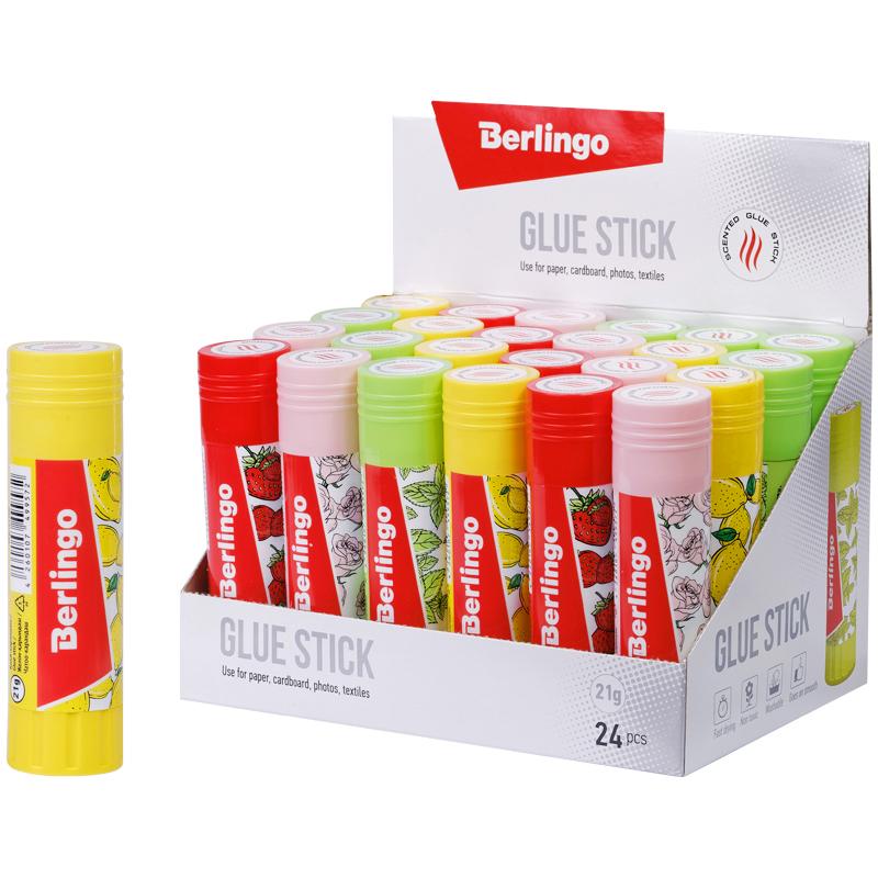 Клей-карандаш Berlingo Aroma, 21г, ароматизированный (мята, лимон, клубника, роза)