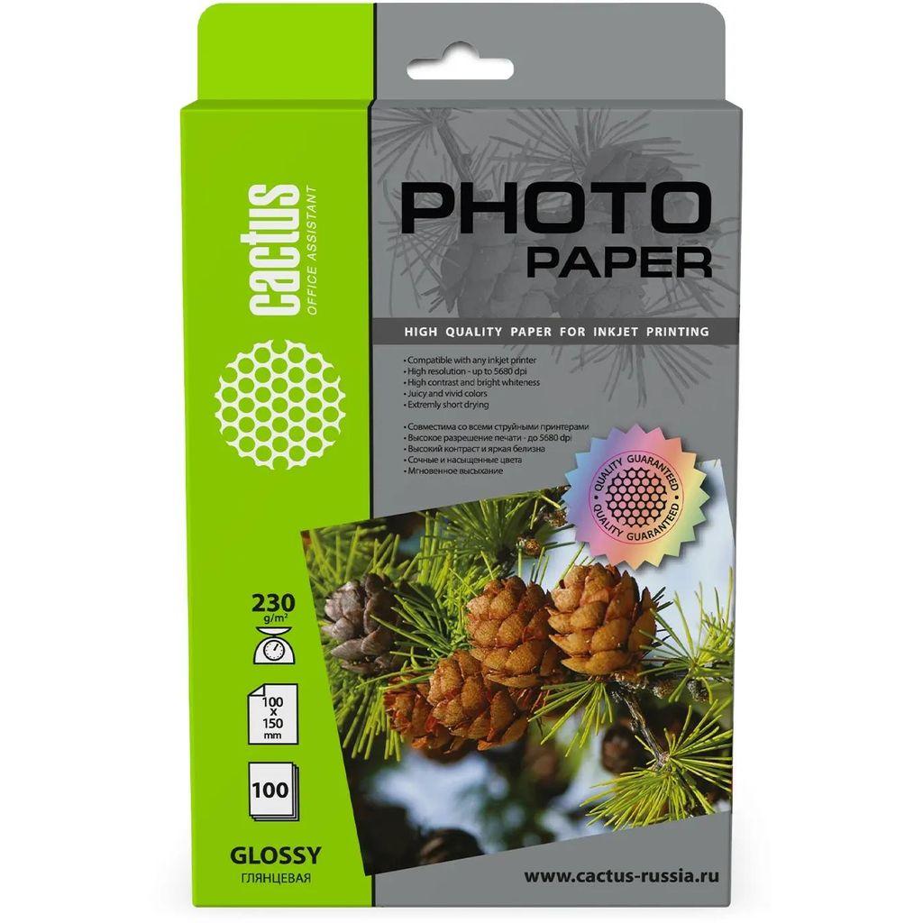 Фотобумага Cactus глянцевая для струйной печати, 10x15см, 230г/м2, 100 листов