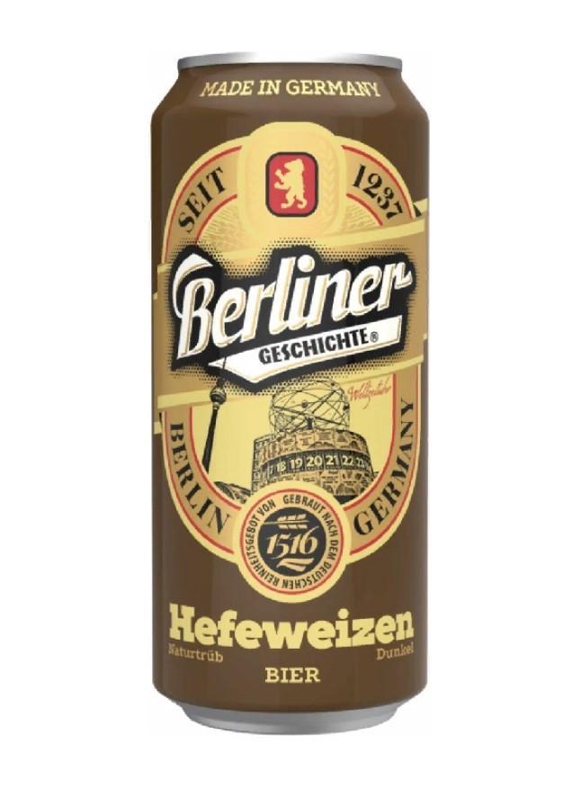 Пиво Berliner Geschichte Hefeweizen dunkel пшеничное тёмное нефильтрованное пастеризованное 5,2% 500 мл., ж/б