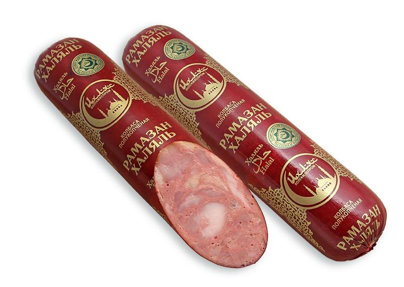 Колбаса полукопченая Ихляс мясокомбинат куриная рамазан халяль 1 кг., оболочка