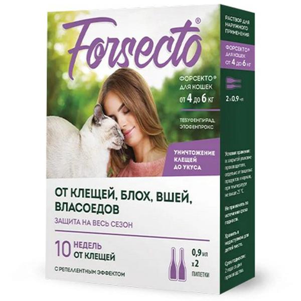 Капли для кошек от 4 до 6 кг, Forsecto, 0,9 мл, пипетка