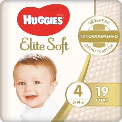 Подгузники 8-14 кг, размер 4, 19 шт, Huggies Elite Soft, пакет