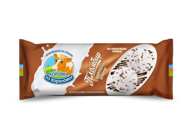 Мороженое пломбир Коровка из Кореновки с шоколадной крошкой 400 гр., флоу-пак
