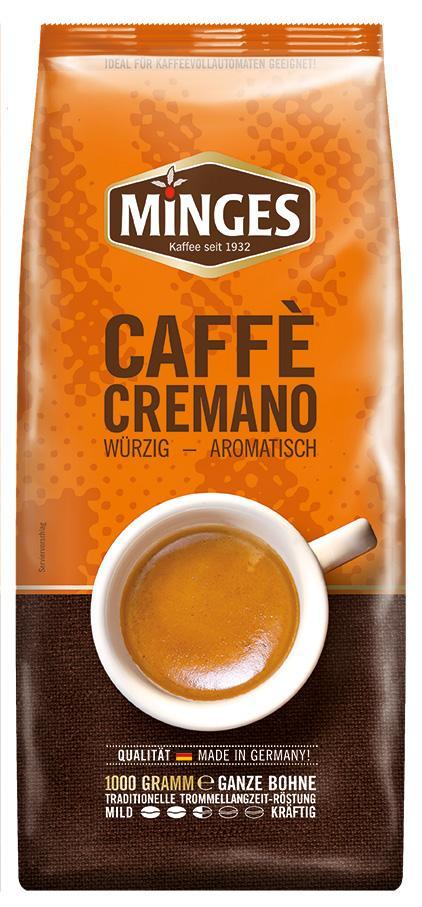 Кофе натуральный жареный в зернах MINGES CAFFE CREMANO 1кг., флоу-пак
