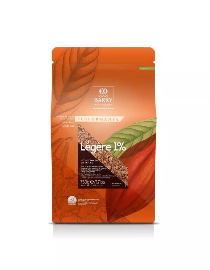 Какао-порошок Cacao Barry Legere 1% алкализованный с пониженным содержанием жира 750 гр., дой-пак