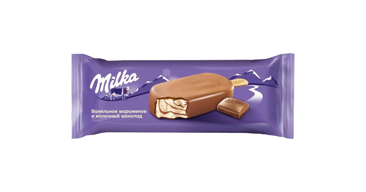 Мороженое эскимо Milka ваниль в молочном шоколаде 90 гр., флоу-пак