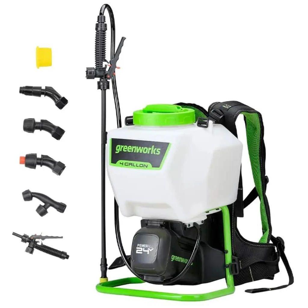 Опрыскиватель GREENWORKS G24BPSII, аккумуляторный, ранцевый, 15л, белый/зеленый [5300307]