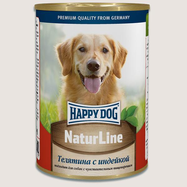 Консервы Happy Dog Natur Line для собак Телятина/Индейка, 410 гр, ж/б