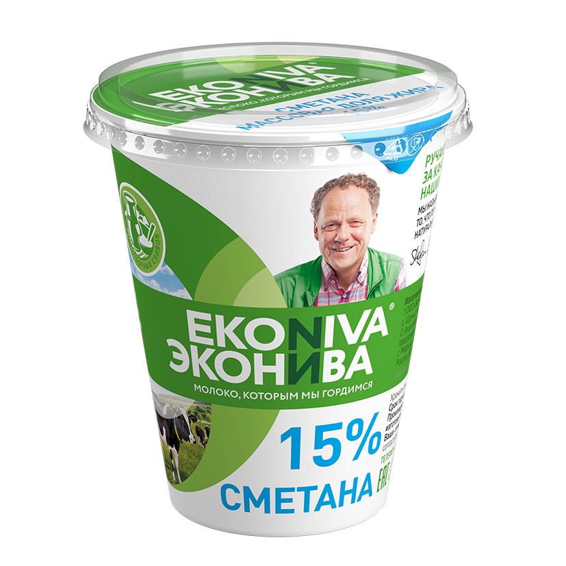 Сметана ЭкоНива 15%, 300 гр., стакан