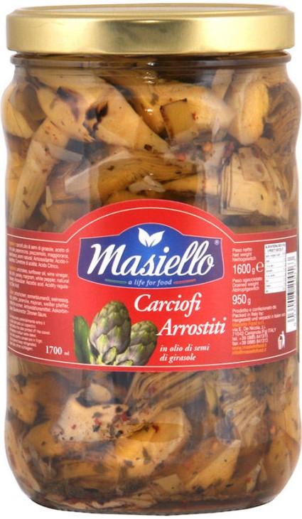 Артишоки Masiello резаные на гриле в масле 1,6 кг., стекло