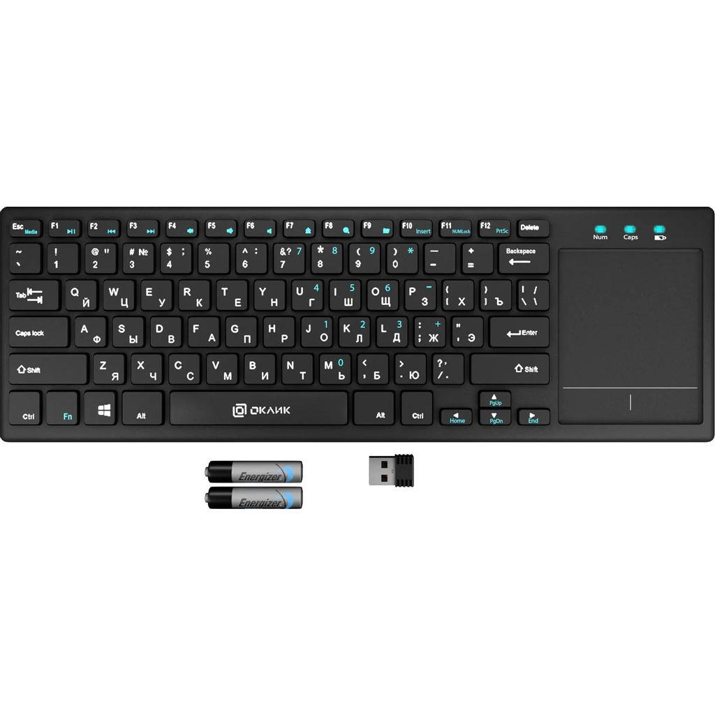 Клавиатура Oklick 830ST, беспроводная, USB, Радиоканал, ножничная, черный [1011937]