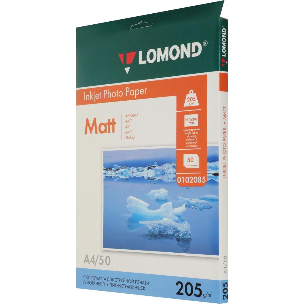 Бумага А4 для стр.принтеров Lomond 205гр (50л) мат.одн.