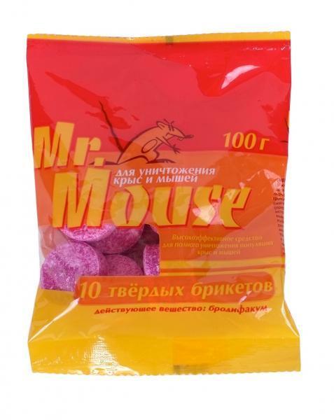 Парафин брикет Mr.Mouse от грызунов 100 гр., флоу-пак