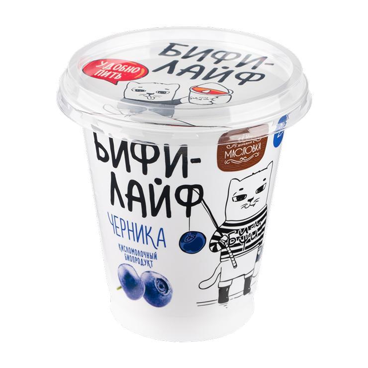 Биопродукт кисломолочный бифилайф Деревня Масловка черника 2,5% 300 гр., стакан
