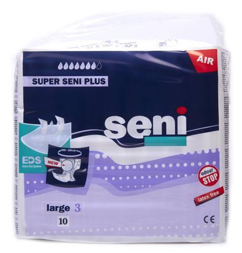 Подгузники для взрослых, 10 шт., Seni Super Seni Plus Large, флоу-пак