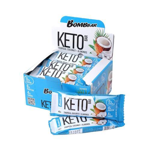 Батончик Bombbar Keto неглазированный со вкусом тропического кокоса и миндаля 40 гр., флоу-пак