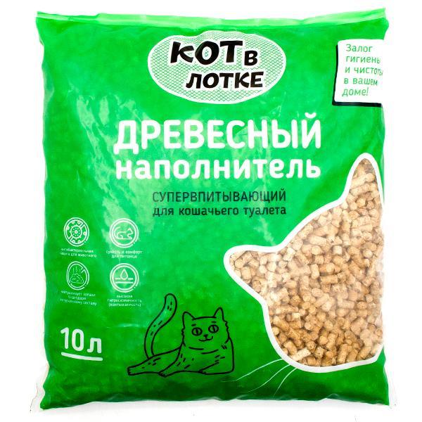 Наполнитель для кошачьего туалета Кот в лотке древесный 10 л., флоу-пак