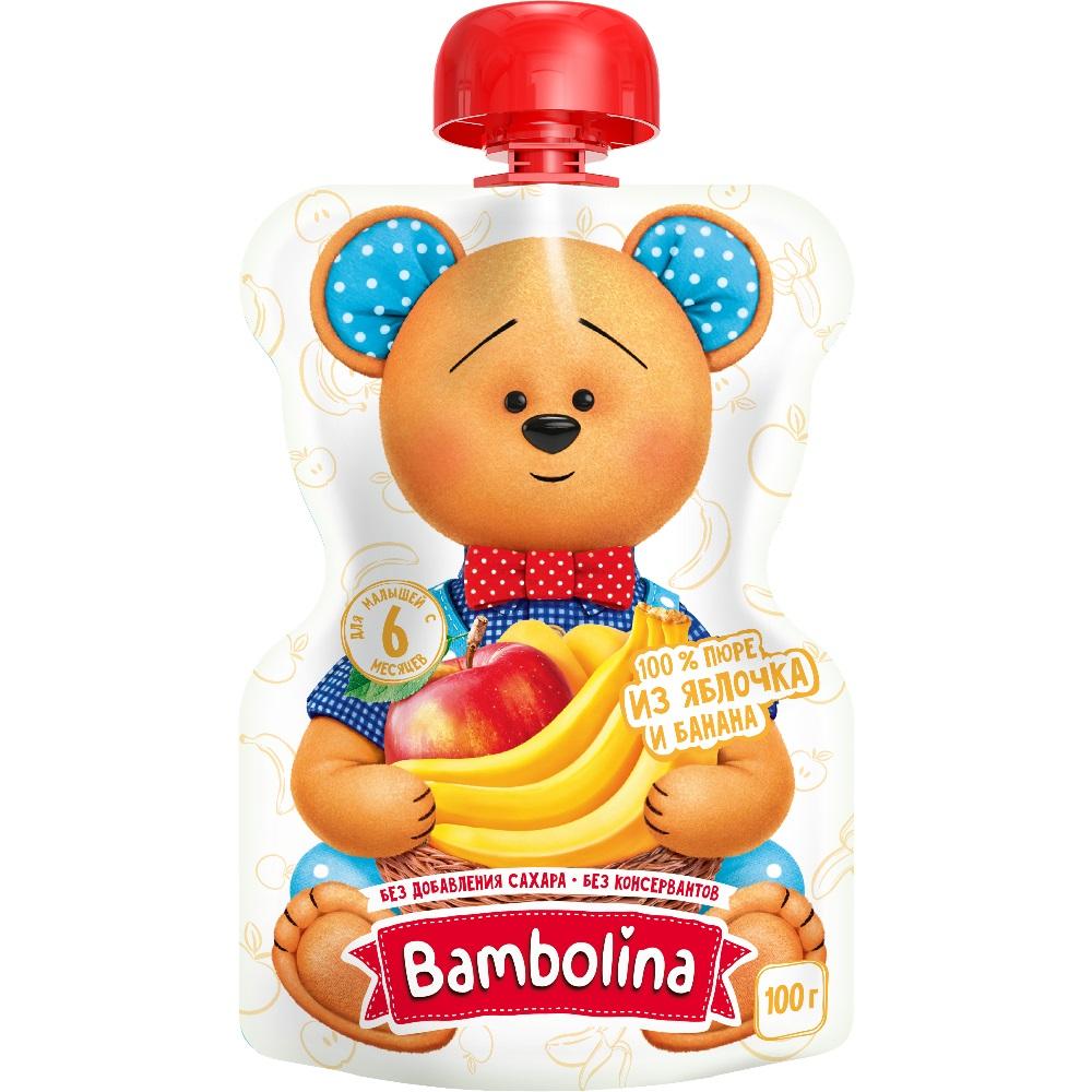 Пюре Bambolina из яблок и банана с 6 мес. 100 гр., дой-пак