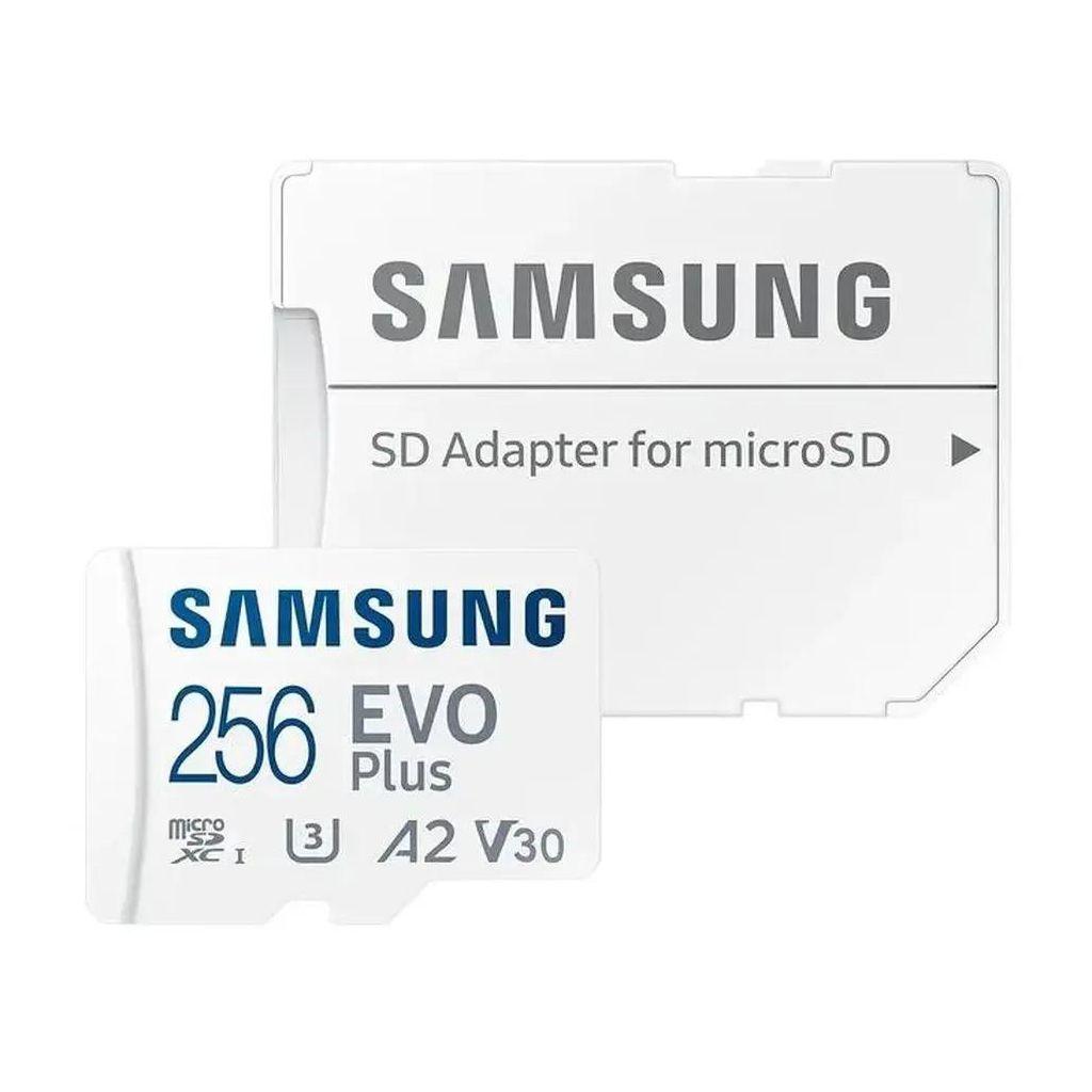 Карта памяти microSDXC UHS-I U3 Samsung EVO Plus 256 ГБ, 160 МБ/с, Class 10, MB-MC256SA, 1 шт., переходник SD