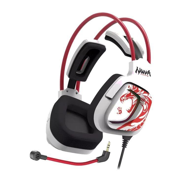 Гарнитура игровая A4TECH Bloody G575 Naraka, для компьютера, мониторные, проводные, белый / красный