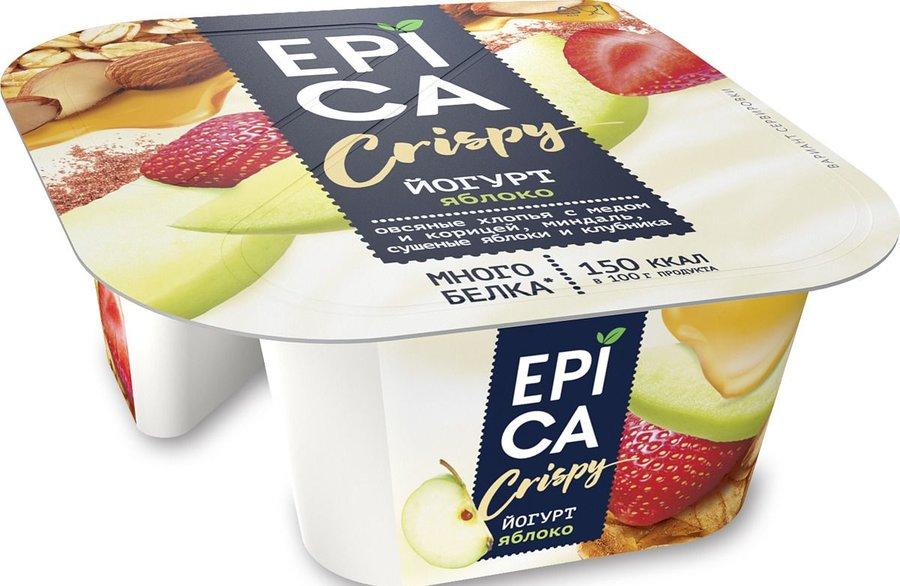 Йогурт Яблоко смесь мюсли 5,7% Crispy, Epica, 140 гр., ПЭТ