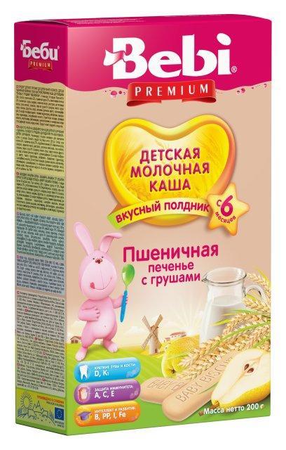 Каша Bebi Premium Пшеничная печенье с грушами молочная с 6 месяцев