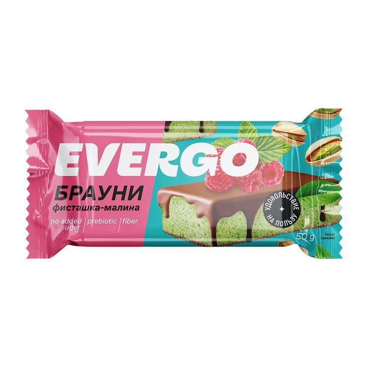 Пирожное протеиновое Evergo Брауни фисташка- малина 50 гр., флоу-пак