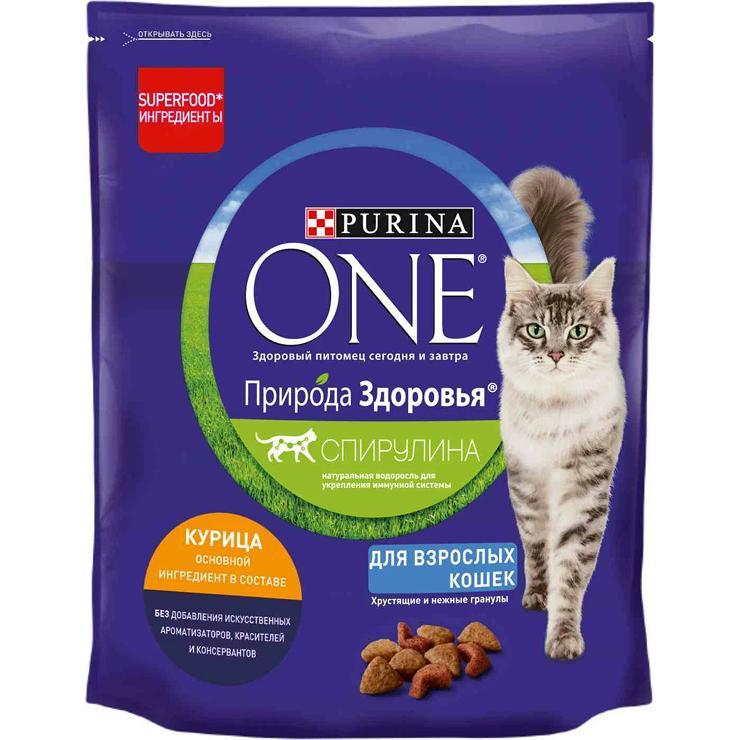 Корм для взрослых кошек сухой Purina ONE Природа Здоровья с курицей 180 гр., пакет