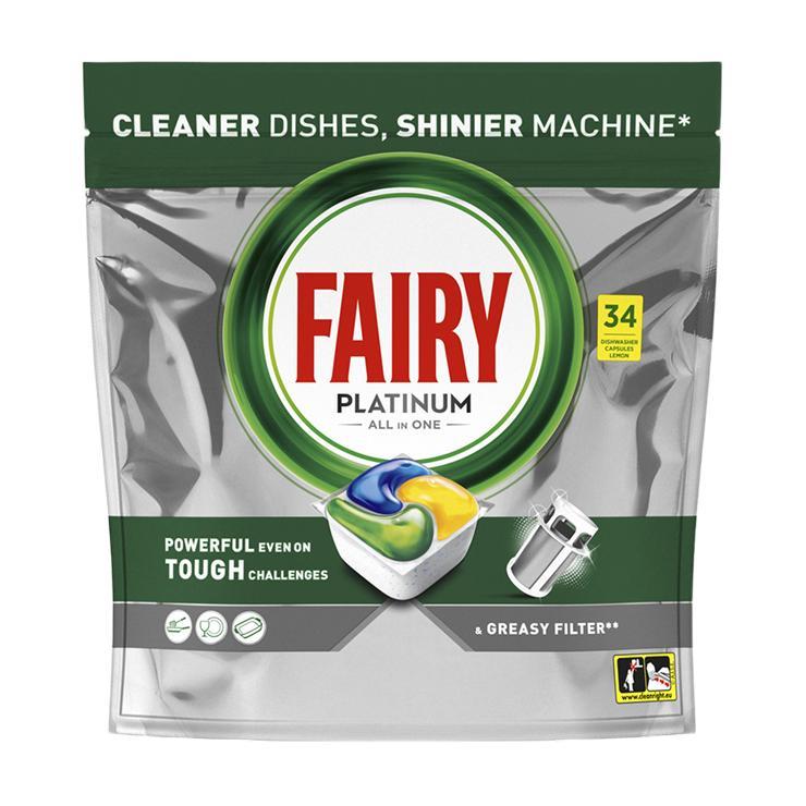 Капсулы для посудомоечной машины Fairy Platinum all in one лимон 34 шт., дой-пак