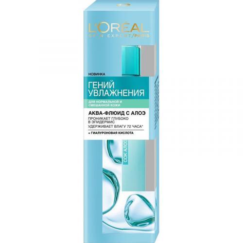 Аква-флюид для лица L`Oreal Paris Гений увлажнения для нормальной и смешанной кожи 70 мл., картон