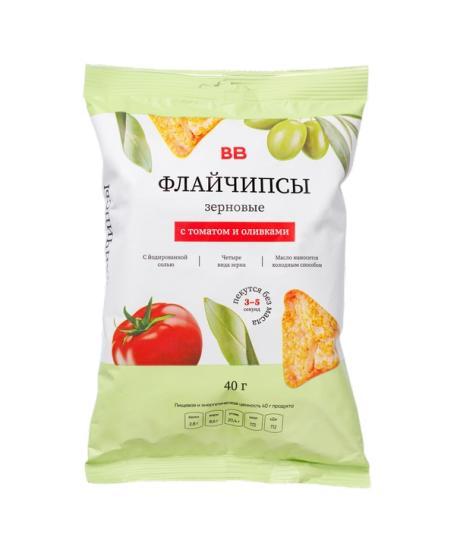 Флайчипсы ВкусВилл зерновые с томатом и оливками 40 гр., флоу-пак