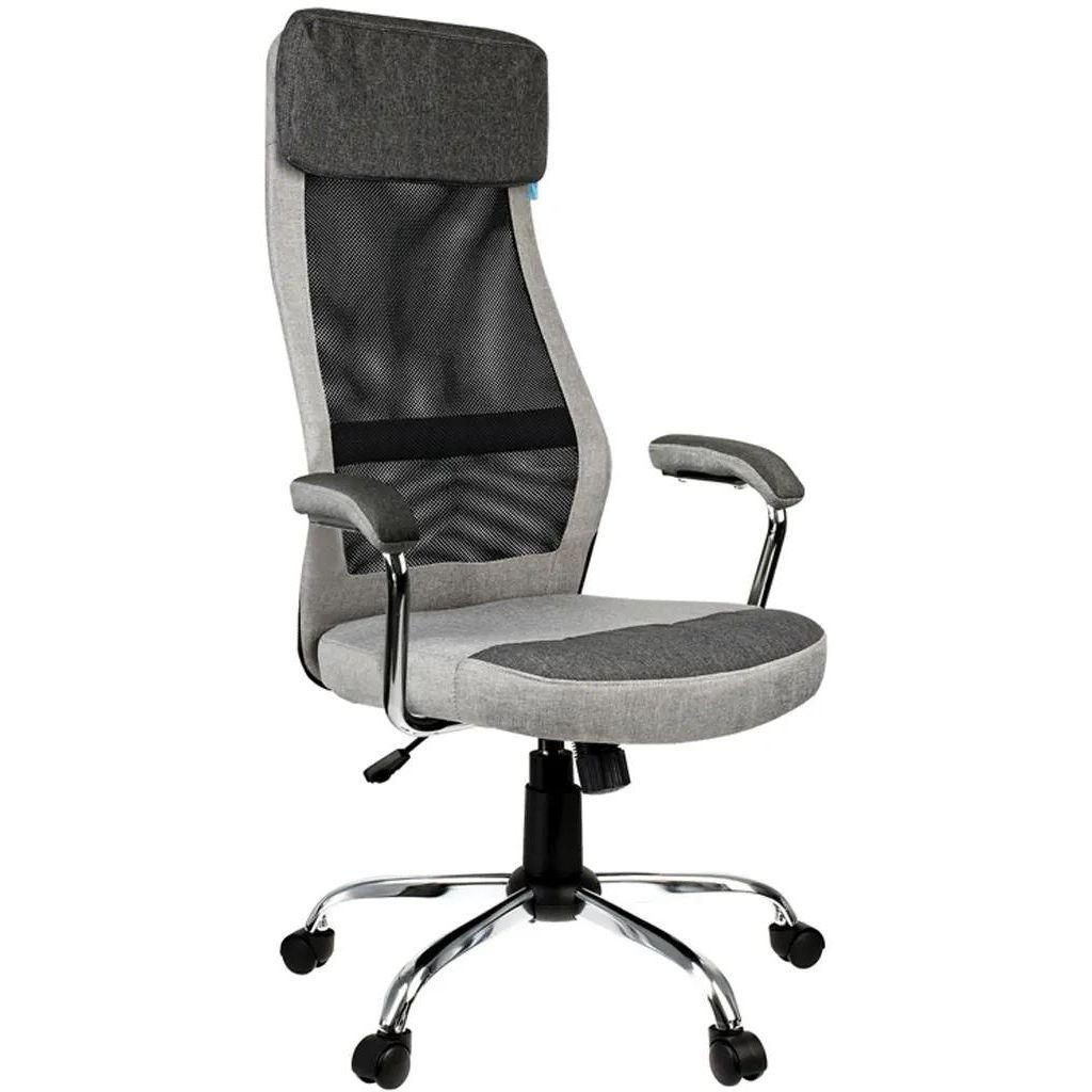 Кресло руководителя HELMI Stylish, сетка/ткань, до 120кг, топ-ган, фиксированные подлокотники, черный/серый/бежевый