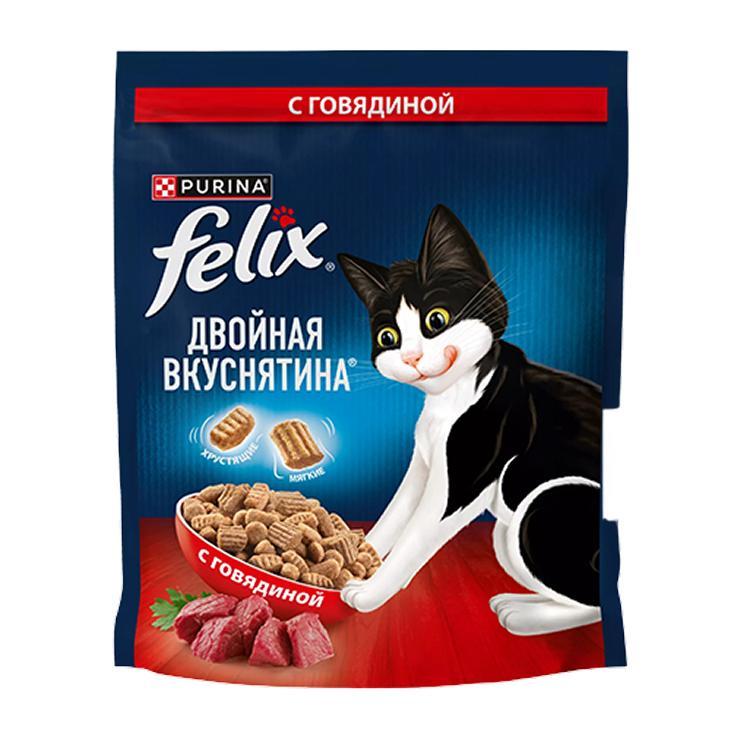 Корм сухой Felix Двойная вкуснятина с говядиной для кошек 1,3 кг., дой-пак