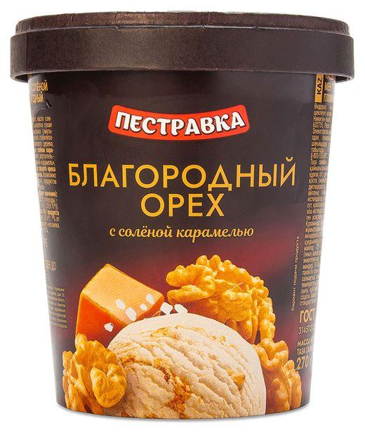 Мороженое Пестравка пломбир с грецким орехом и солененой карамелью 270 гр., ведро