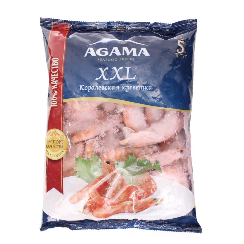 Креветки Agama королевские XXL в/м неразделанные 700 гр., флоу-пак