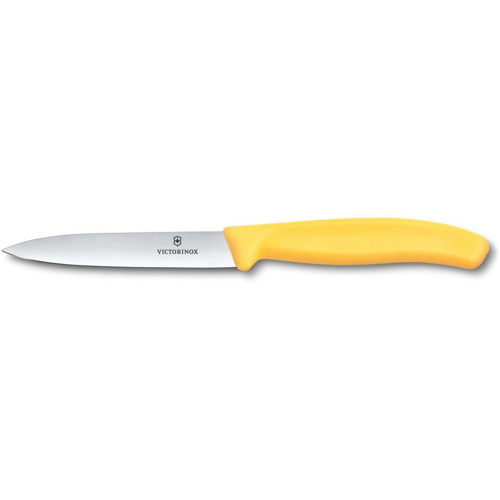 Нож кухонный Victorinox Swiss Classic, универсальный, для чистки овощей и фруктов, 100мм, заточка прямая, стальной, желтый [6.7708.c1]