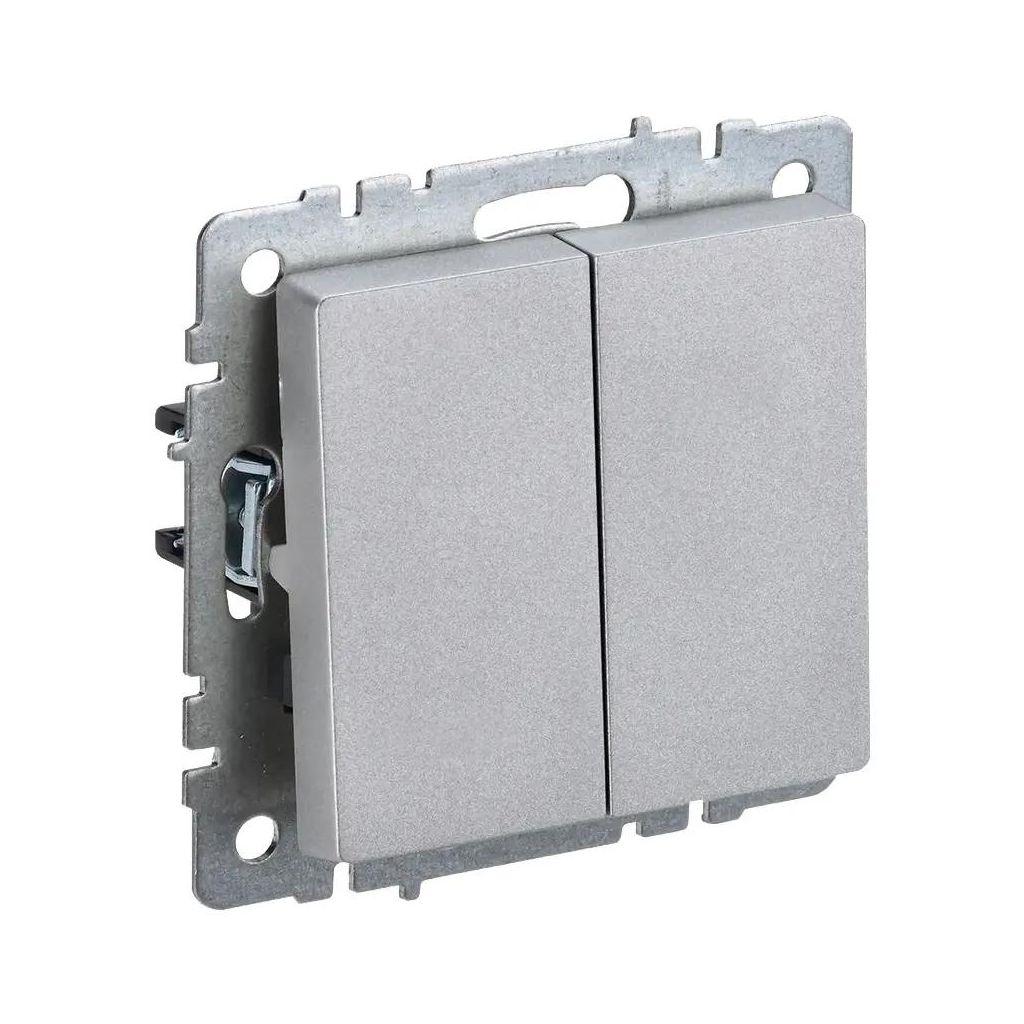 Выключатель IEK Brite ВС10-2-0-БрА, 2-клавишный, установка скрытая, IP20, алюминий [br-v20-0-10-k47]