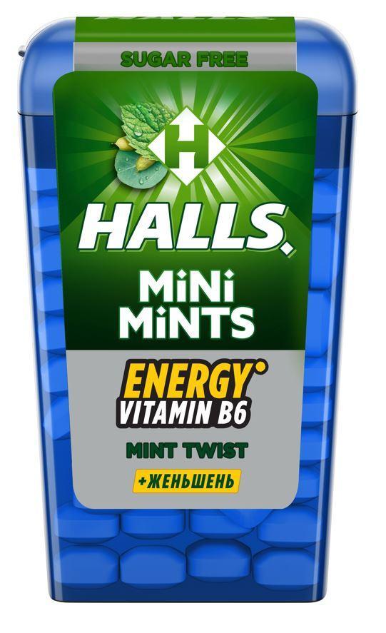Леденцы Halls Mini Mints Twist B6 женьшень мята ментол 12,5 гр., пластиковая упаковка