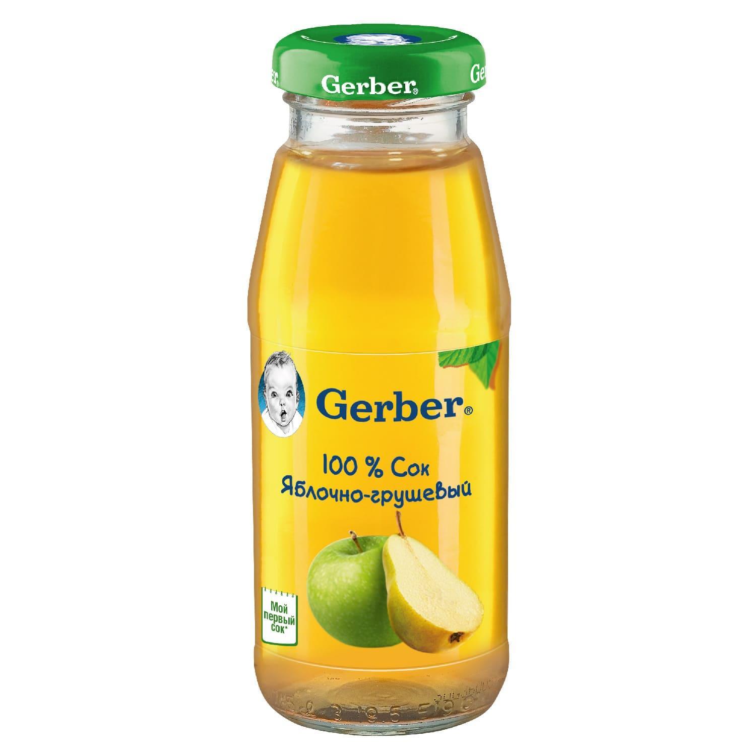 Сок яблочно-грушевый осветленный (первая ступень), Gerber, 175 мл., стекло