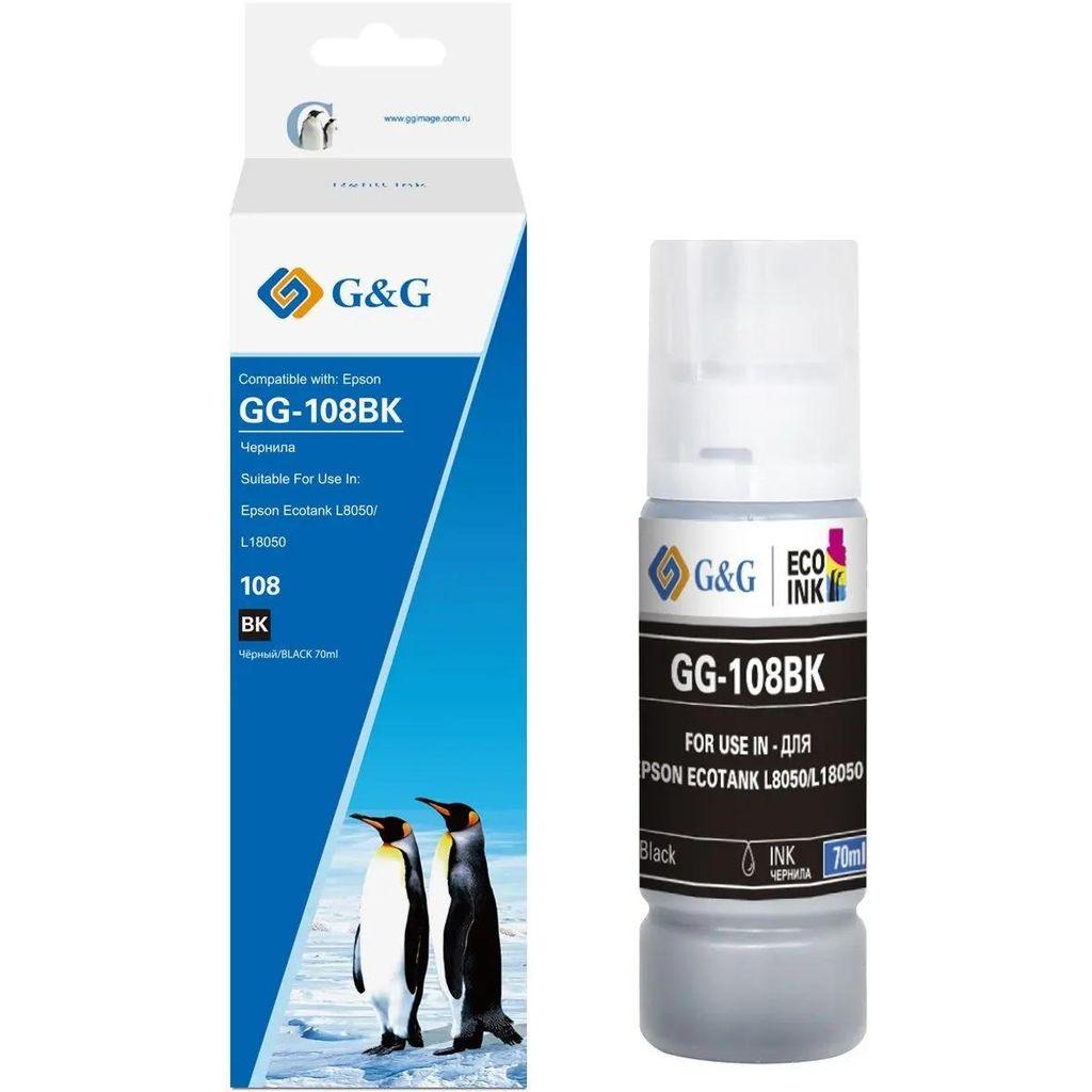 Чернила G&G GG-108BK C13T09C14A, для Epson, 70мл, черный