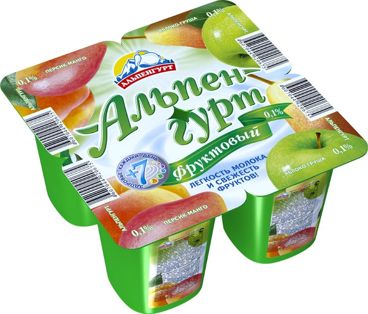 Продукт йогуртный Яблоко-груша Персик-манго 0,1%, Альпенгурт, 400 гр, ПЭТ