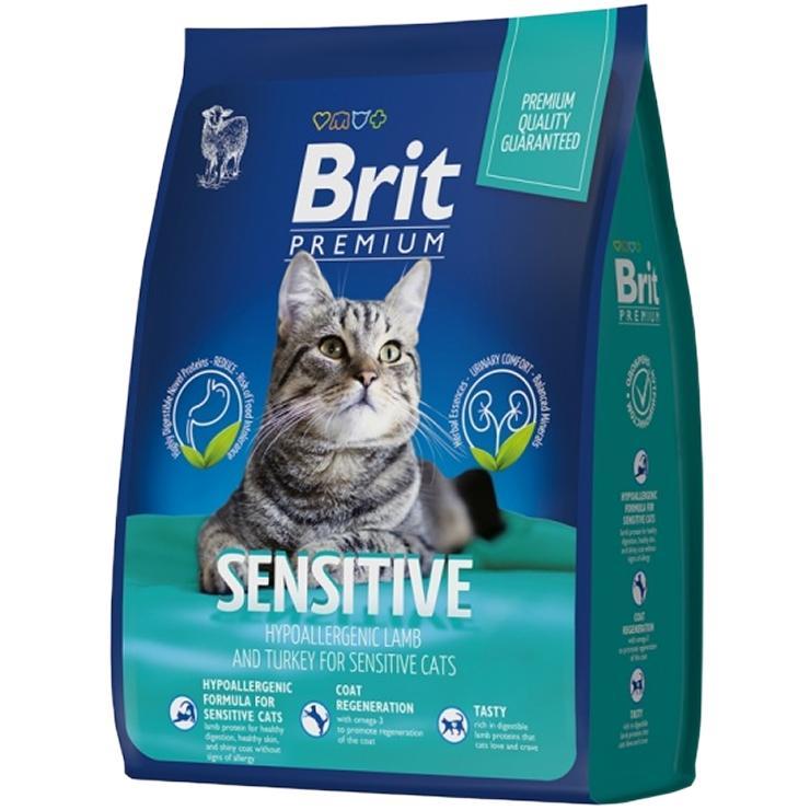 Корм для взрослых кошек сухой Brit Premium Adult Sensitive с ягненком 800 гр., дой-пак