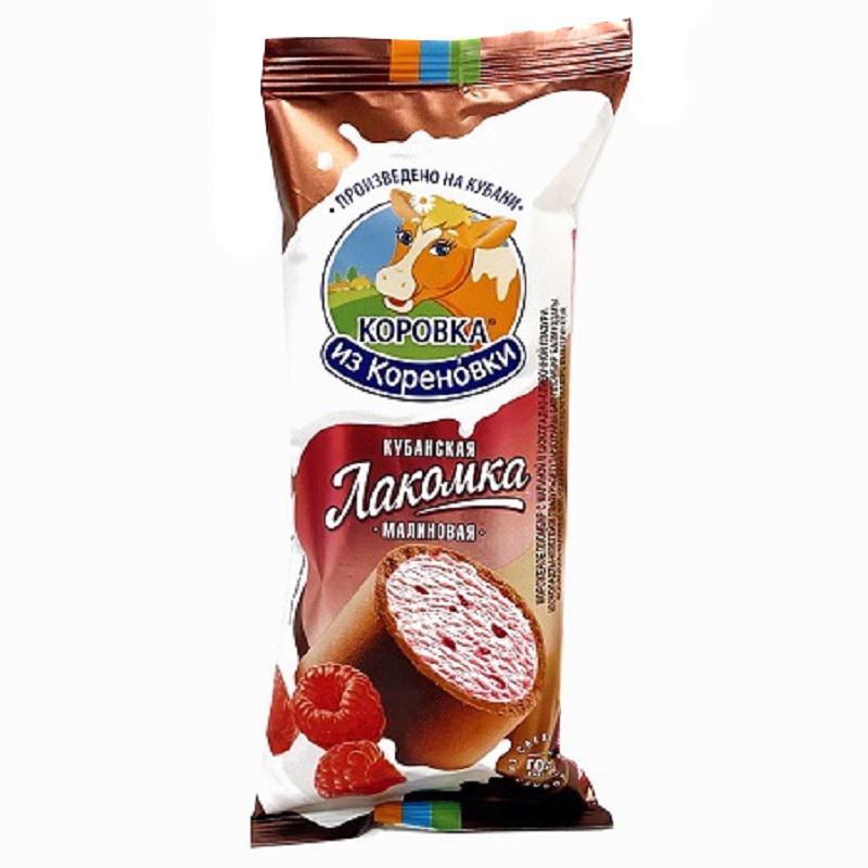 Мороженое пломбир Коровка из Кореновки кубанская лакомка малина 15% 90 гр., флоу-пак