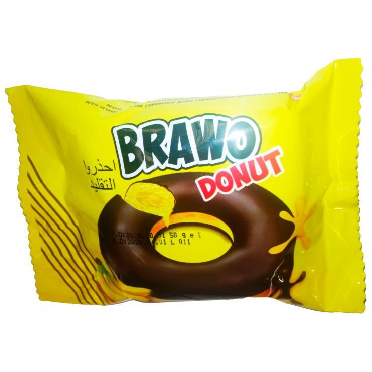 Кекс Brawo Donut с банановой начинкой в какао-молочной глазури 50 гр., флоу-пак