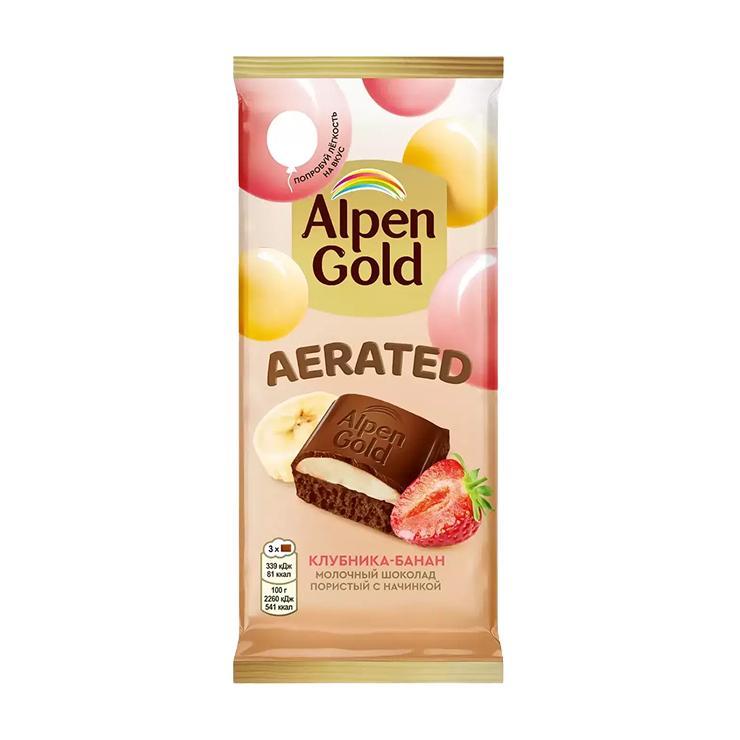 Шоколад Alpen Gold Aerated клубнично-банановая начинка пористый молочный 75 гр., флоу-пак