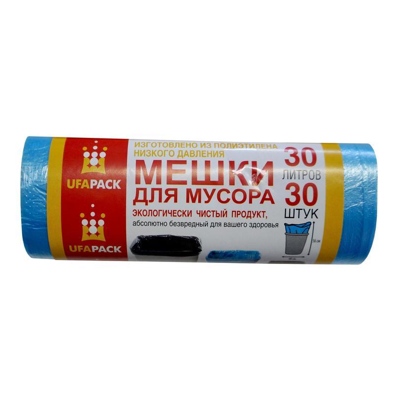 Мешки для мусора 6 мкм., 30шт., 30л., эконом синие, UfaPack, бумажная упаковка