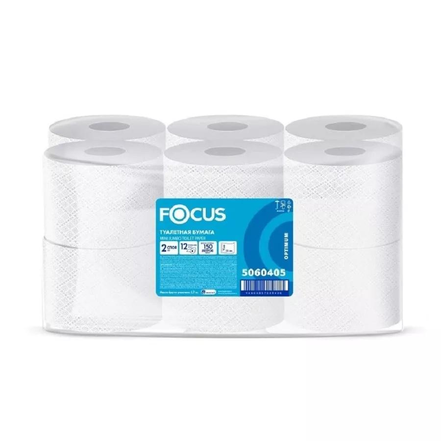 Бумага туалетная для диспенсеров Focus Jumbo 150 м 2-слойный Россия белый целлюлоза, флоу-пак