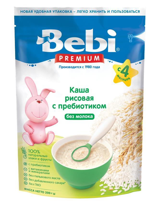 Каша Bebi Premium безмолочная Рисовая c пребиотиком с 4 мес. , 200 гр., картон